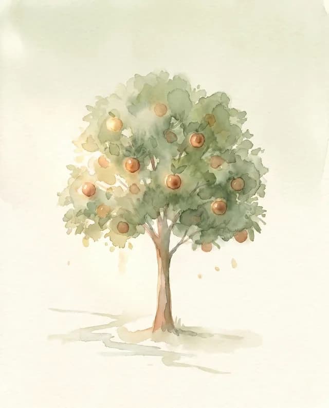 Watercolor tree, Day 90: fruit in season